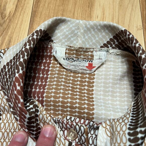 VINTAGE 60s Mod Scarf Shirt Lady Arrow Size Medium Earthtone Disco - Picture 2 of 7